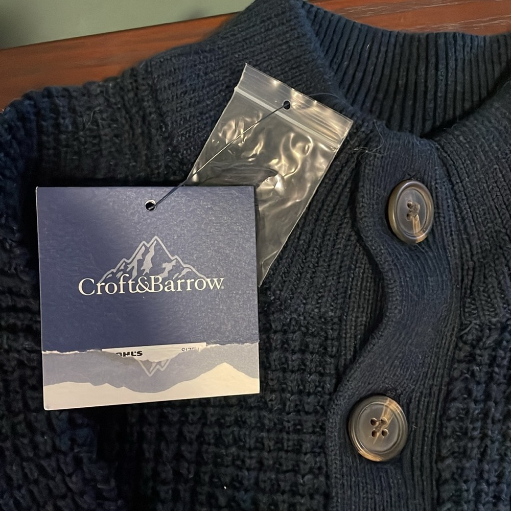 Navy Ribbed Button-Up Sweater - Picture 3 of 5